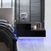 L Shape Bedside Table Side Table with 2 Drawers, High Gloss Front, RGB LED Light Black