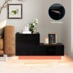 L Shape Bedside Table Side Table with 2 Drawers, High Gloss Front, RGB LED Light Black