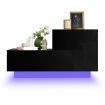 L Shape Bedside Table Side Table with 2 Drawers, High Gloss Front, RGB LED Light Black