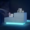 White 2 Drawer Bedside Table Side Table Nightstand L-Shape High Gloss Front LED Light