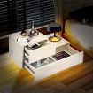 White 2 Drawer Bedside Table Side Table Nightstand L-Shape High Gloss Front LED Light