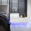 White 2 Drawer Bedside Table Side Table Nightstand L-Shape High Gloss Front LED Light