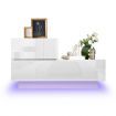 White 2 Drawer Bedside Table Side Table Nightstand L-Shape High Gloss Front LED Light