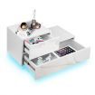 White 2 Drawer Bedside Table Side Table Nightstand L-Shape High Gloss Front LED Light