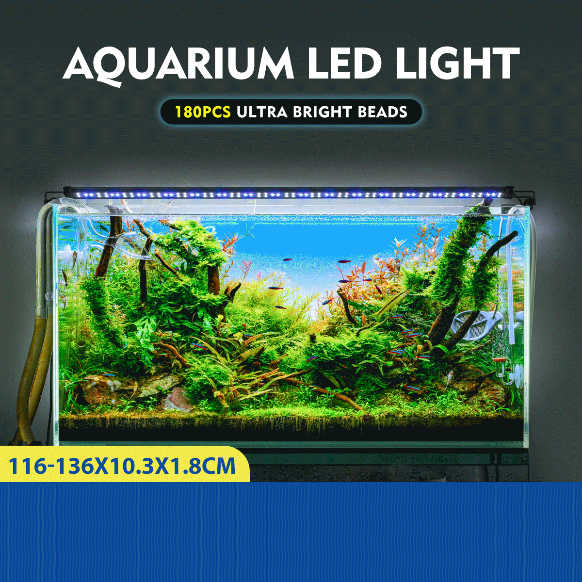 Aquarium Light Fish Tank Led Lighting Lamp White Blue for 120-140cm Fish Tank Aluminium Shell