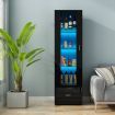 Glass Front Tall Display Cabinet 190cm Black LED Storage Unit with 1 Drawer 4 Shelves