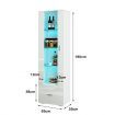 190cm Wood Tall Side Cabinet with Thick Glass Shelves 1 Drawer High Gloss Front White