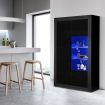 High Gloss 160cm Tall Black Side Cabinet LED Display Shelf with Push-to-Open Doors