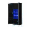 High Gloss 160cm Tall Black Side Cabinet LED Display Shelf with Push-to-Open Doors