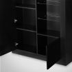 High Gloss 160cm Tall Black Side Cabinet LED Display Shelf with Push-to-Open Doors