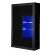 High Gloss 160cm Tall Black Side Cabinet LED Display Shelf with Push-to-Open Doors
