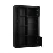 High Gloss 160cm Tall Black Side Cabinet LED Display Shelf with Push-to-Open Doors