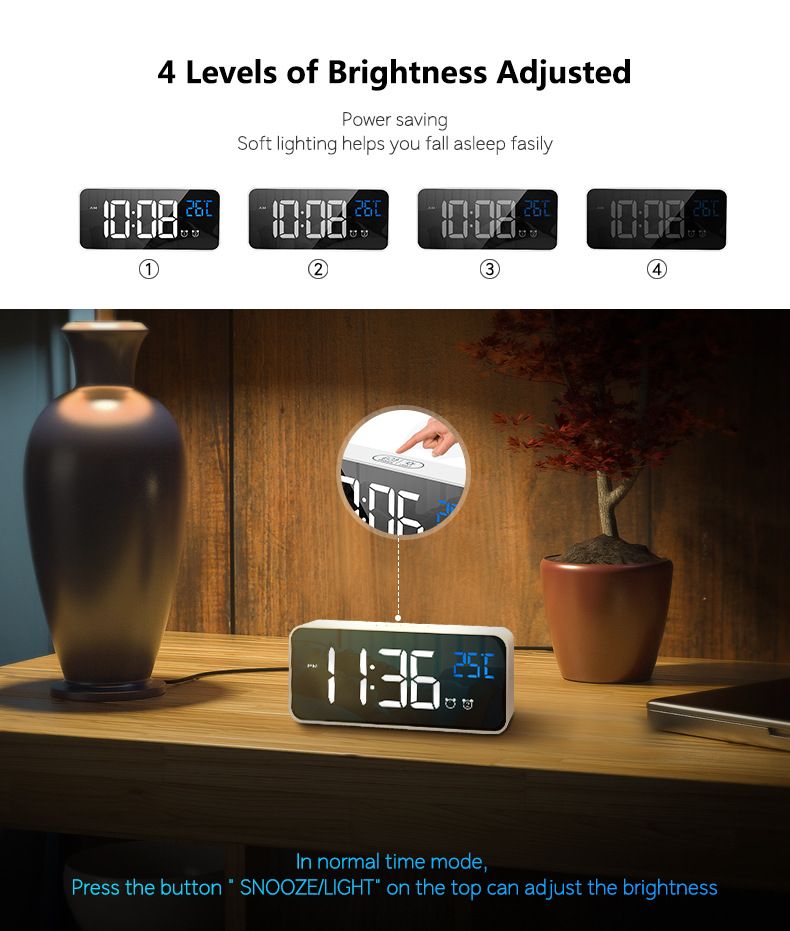 Alarm Clocks, Large LED Digital Alarm Clock with Temperature, Snooze