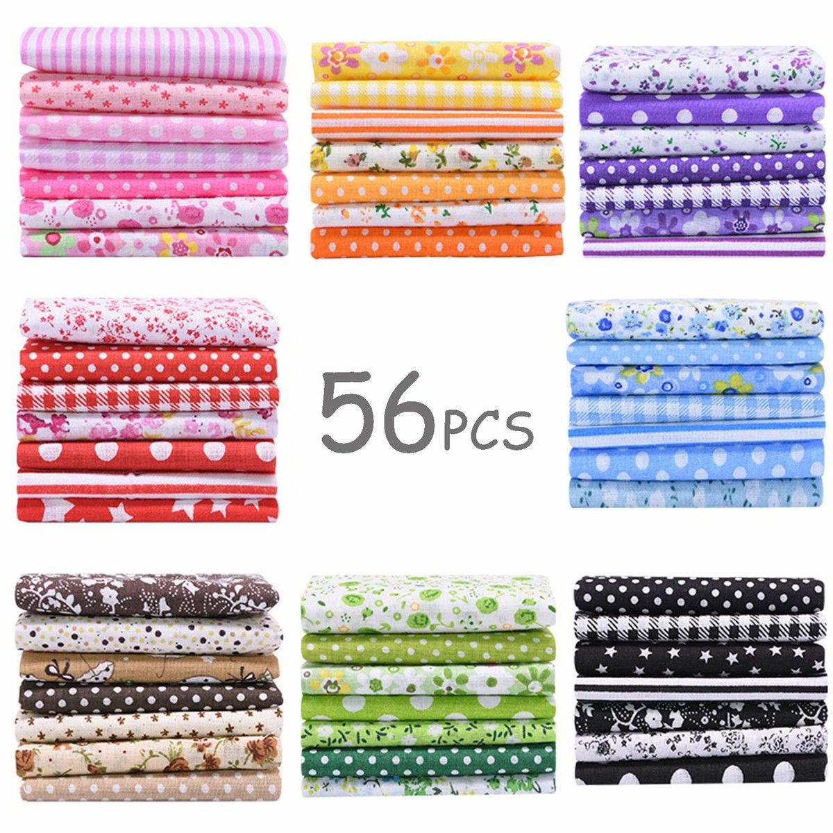 Cotton Craft Fabric Bundle Patchwork Quilting Squares 56pcs 25cm DIY Sewing Scrapbooking Dot Pattern Craft