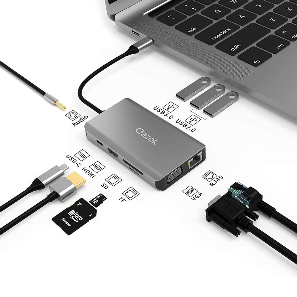 USB C Hub Adapter, USB C Docking Station 10 in 1 Type C Multiport USB hub 3.0 with Ethernet, HDMI, 3 USB3.0, SD/Micro SD Card, 3.5mm Audio, PD 3.0, Compatible for MacBook Air Pro and Other Type C Laptops - Gray