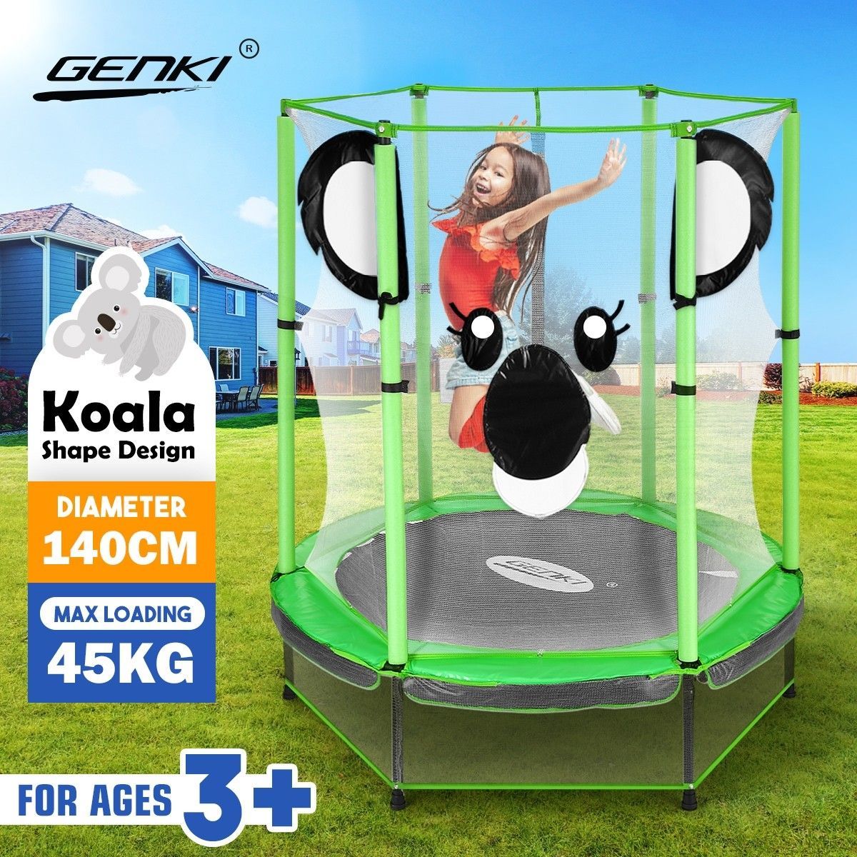 Genki Trampoline Rebounder Jumping Gym Equipment Home Outdoor Fitness Kids Exericise with Safety Enclosure Net 55"