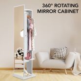 Slim Rotating Mirror Jewellery Storage Cabinet Free Standing Armoire Organizer White