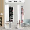 Slim Rotating Mirror Jewellery Storage Cabinet Free Standing Armoire Organizer White