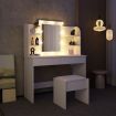 White Dressing Table Makeup Vanity Table Stool Set with Drawers and Lighted Mirror