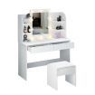 White Dressing Table Makeup Vanity Table Stool Set with Drawers and Lighted Mirror