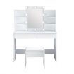 White Dressing Table Makeup Vanity Table Stool Set with Drawers and Lighted Mirror