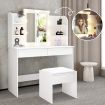 White Dressing Table Makeup Vanity Table Stool Set with Drawers and Lighted Mirror
