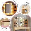Classic Oak Dressing Table Makeup Vanity Table Stool Set w/ LED Lighted Mirror Drawers