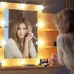 Classic Oak Dressing Table Makeup Vanity Table Stool Set w/ LED Lighted Mirror Drawers