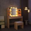 Classic Oak Dressing Table Makeup Vanity Table Stool Set w/ LED Lighted Mirror Drawers