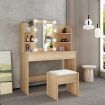 Classic Oak Dressing Table Makeup Vanity Table Stool Set w/ LED Lighted Mirror Drawers