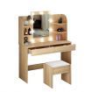 Classic Oak Dressing Table Makeup Vanity Table Stool Set w/ LED Lighted Mirror Drawers