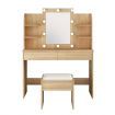 Classic Oak Dressing Table Makeup Vanity Table Stool Set w/ LED Lighted Mirror Drawers