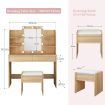 Classic Oak Dressing Table Makeup Vanity Table Stool Set w/ LED Lighted Mirror Drawers
