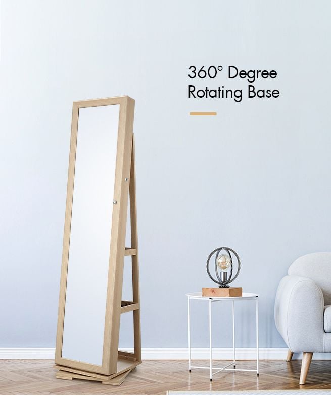 360 Degree Rotating Mirror Jewellery Cabinet Freestanding Jewellery Organiser Armoire