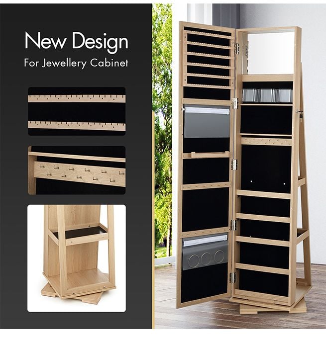 360 Degree Rotating Mirror Jewellery Cabinet Freestanding Jewellery Organiser Armoire