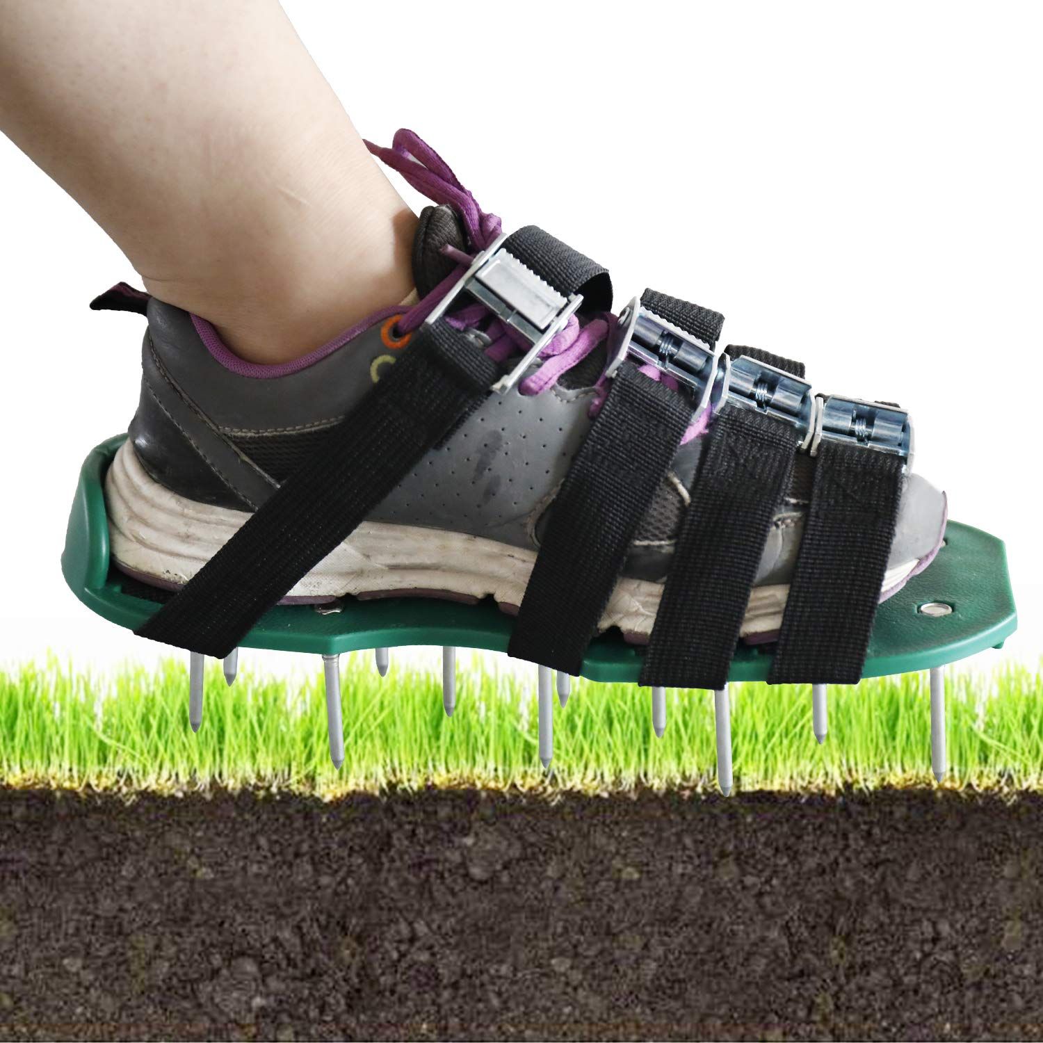 Lawn Aerator Spike Shoes with Heavy Duty Metal Buckles, 4 Adjustable