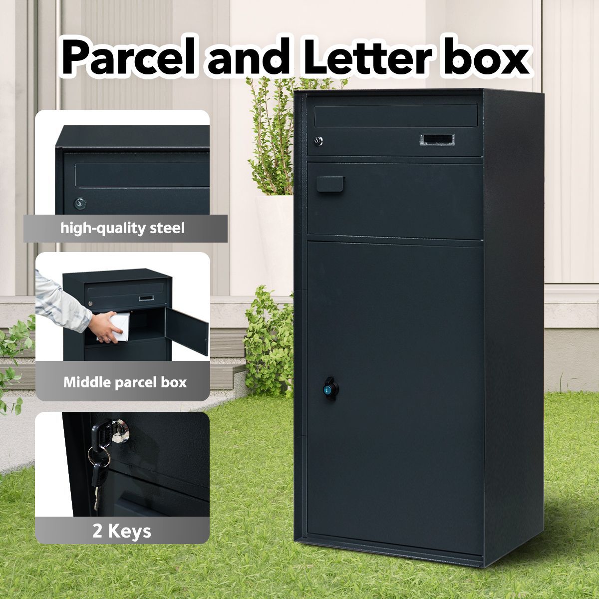 Metal Letter Box Mail Post Box Parcel Package Letterbox Lockable Mailbox