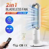 2 In 1 Bladeless Fan Heater/Cooler Oscillating Heating and Cooling Fan with LED and Remote Control