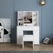 Wooden Makeup Vanity Table Mirror Dressing Table Stool Set with Drawers