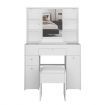 Wooden Makeup Vanity Table Mirror Dressing Table Stool Set with Drawers