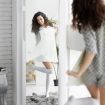 360-Degree Swivel Bookcase Cabinet Shelves Full length Mirror Storage Drawer White