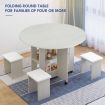 Foldable Wheeled Table and 4 Chairs Wooden Dining Table Set for Home Kids Room