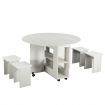 Foldable Wheeled Table and 4 Chairs Wooden Dining Table Set for Home Kids Room