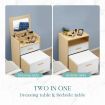 Wooden Oak Dressing Table Stool Set with Mirror Bedside Cabinet Makeup Vanity