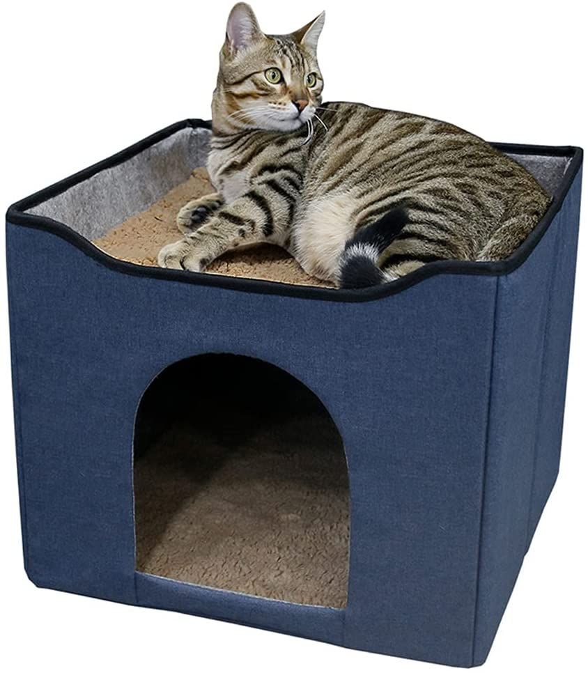 Cat Houseandcondo With Bed 2 In 1 Cat Hideaway Cube Foldable Cat Cardboard House Enclosed Cat 9267