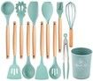 Silicone Cooking Utensil Set,11 PCS Non-stick Silicone Cooking Utensils Set For Home or Picnic,Wooden Handle Heat Resistant(green)