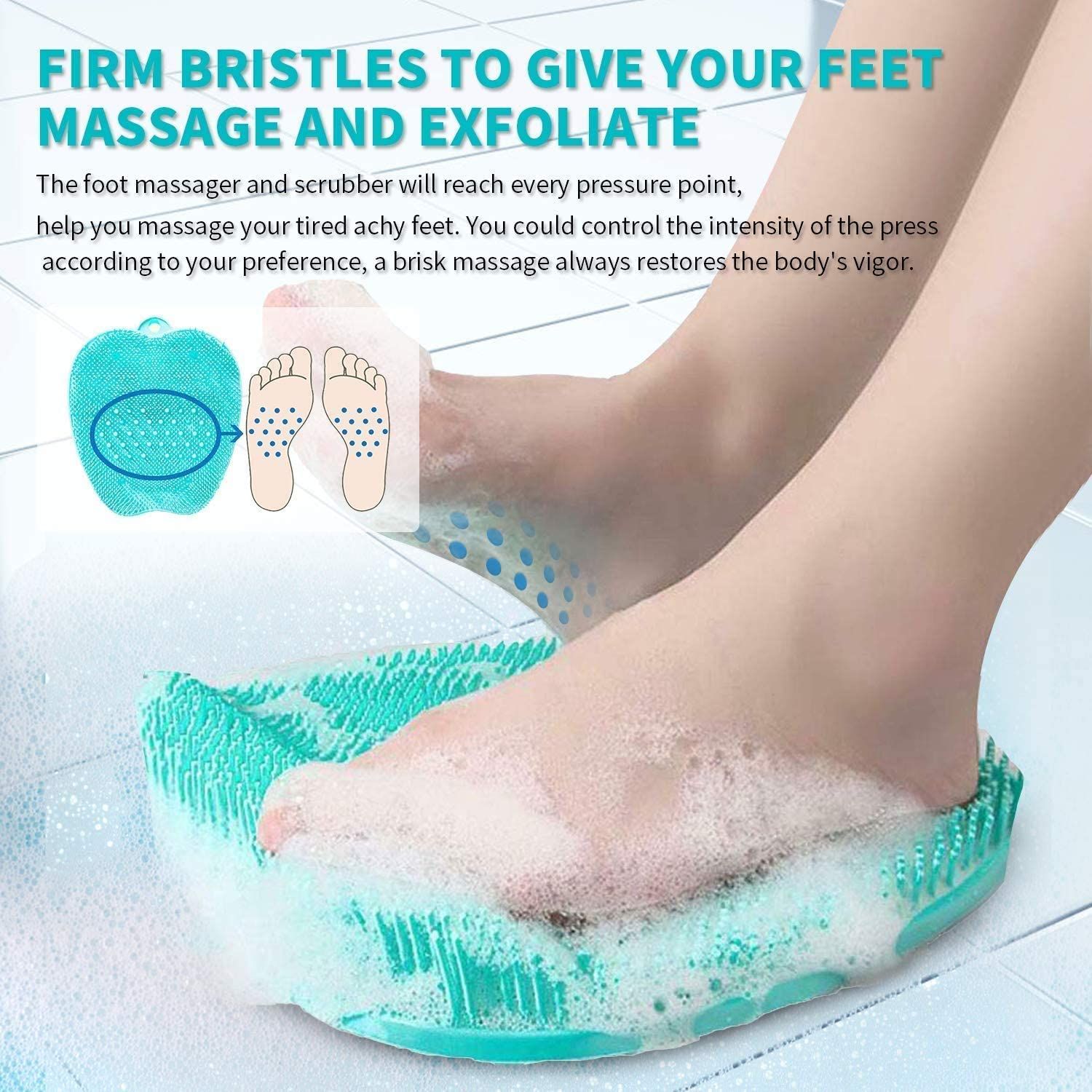 Shower Foot Scrubber Massager Cleaner, Acupressure Mat with NonSlip Suction Cups, Improve