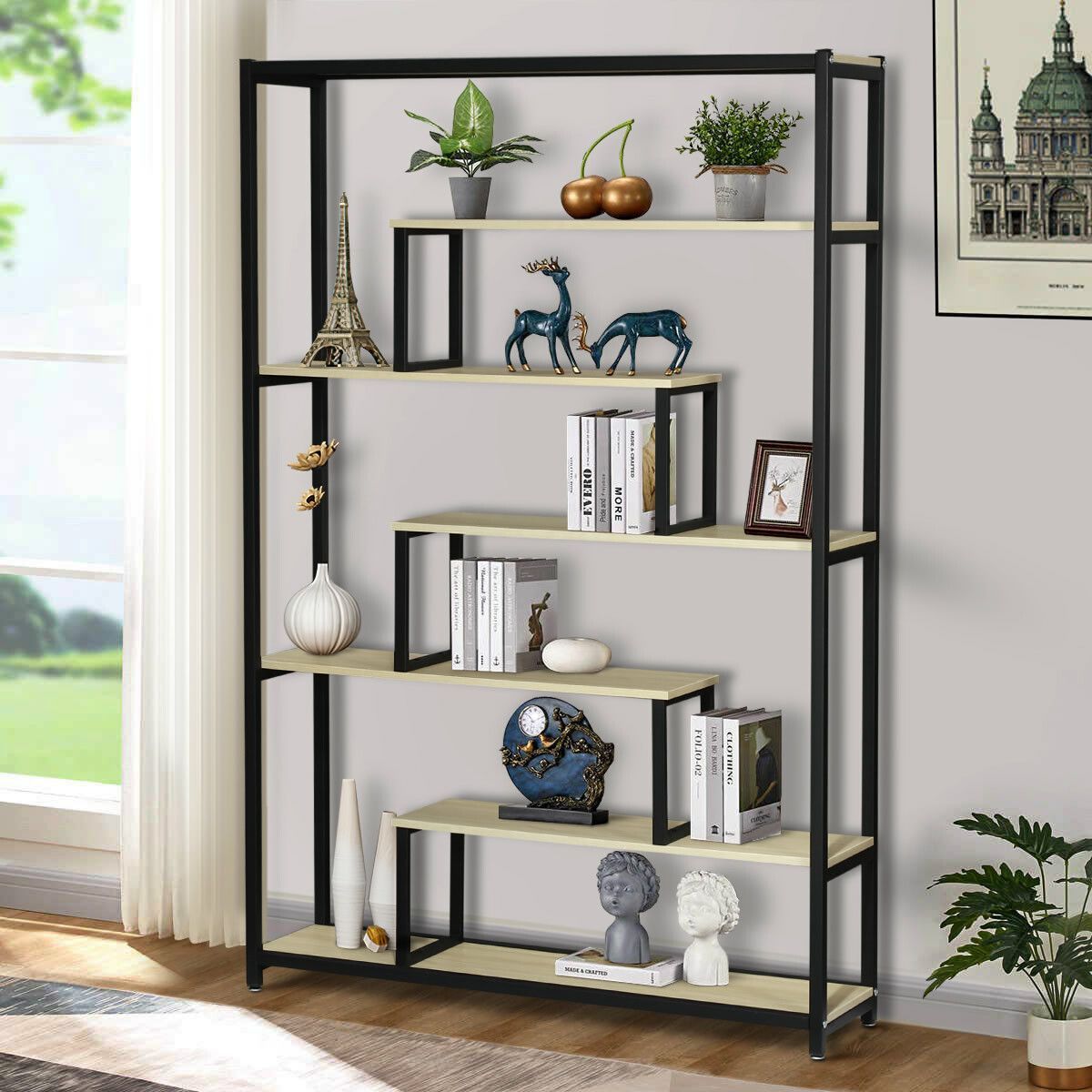 7 Tier Vintage Bookshelves Bookcase Storage Display Rack Shelf Shelving for Home and Office