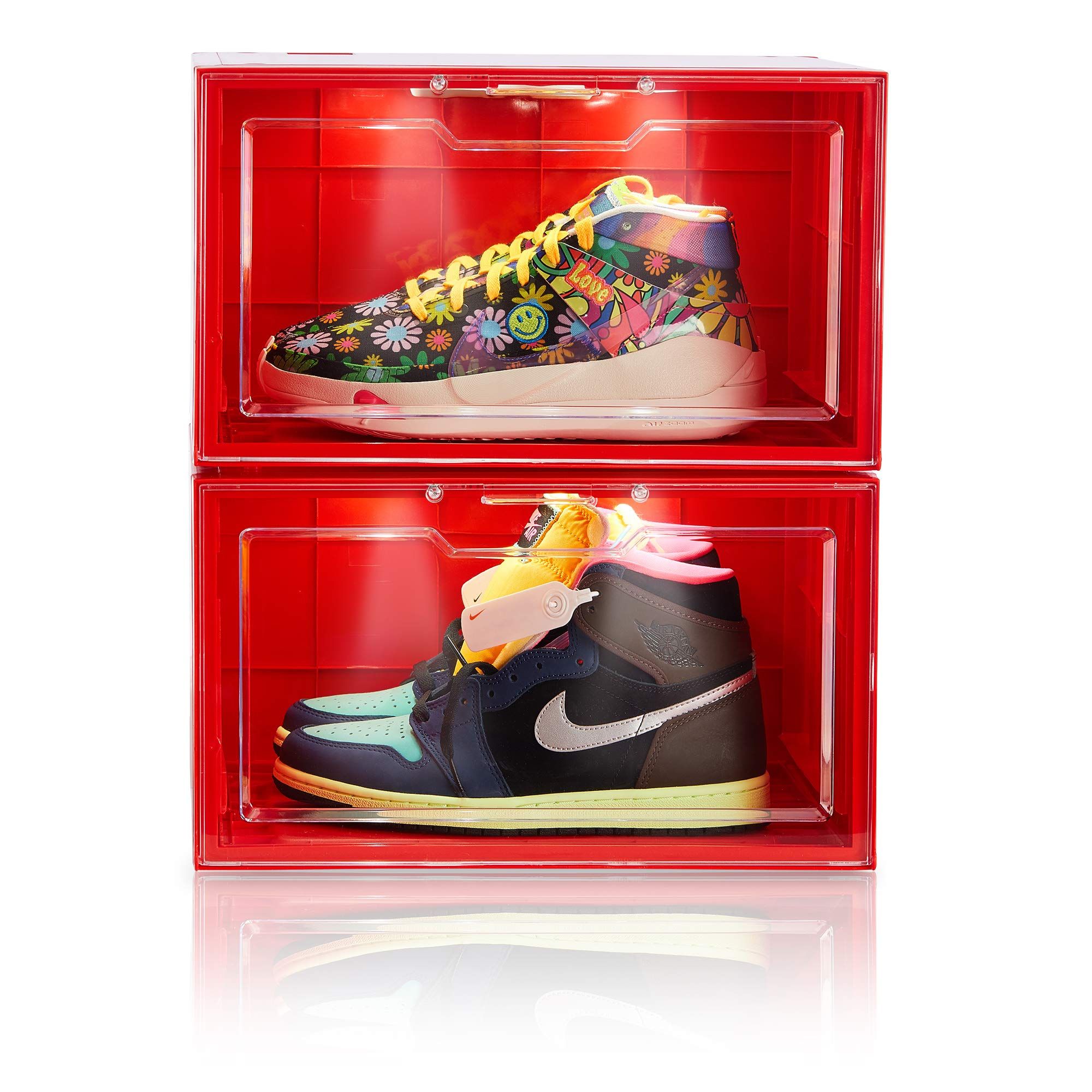 2Pack Voice Control LED Sneaker Storage Boxes Drop Side Shoe Boxes