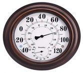Indoor Outdoor Thermometer Wireless - Wall Thermometer Hygrometer with Stainless Steel Enclosure for Patio, Wall or Decorative, No Battery Required Hanging Hygrometer Round 8" in Diameter (Bronze)